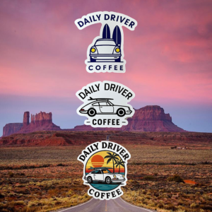 Daily Driver Coffee Sticker Pack with Logo, Surf, and exclusive Endless Summer designs
